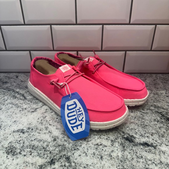 Hey Dude Shoes - Hey Dude Wendy Stretch Canvas Neon Pink Slip On Shoes Women's W11